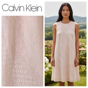 Calvin Klein Dress Sundress Sz 16W XL 1X Lace Floral Pink Peach Elegant Slvlss
